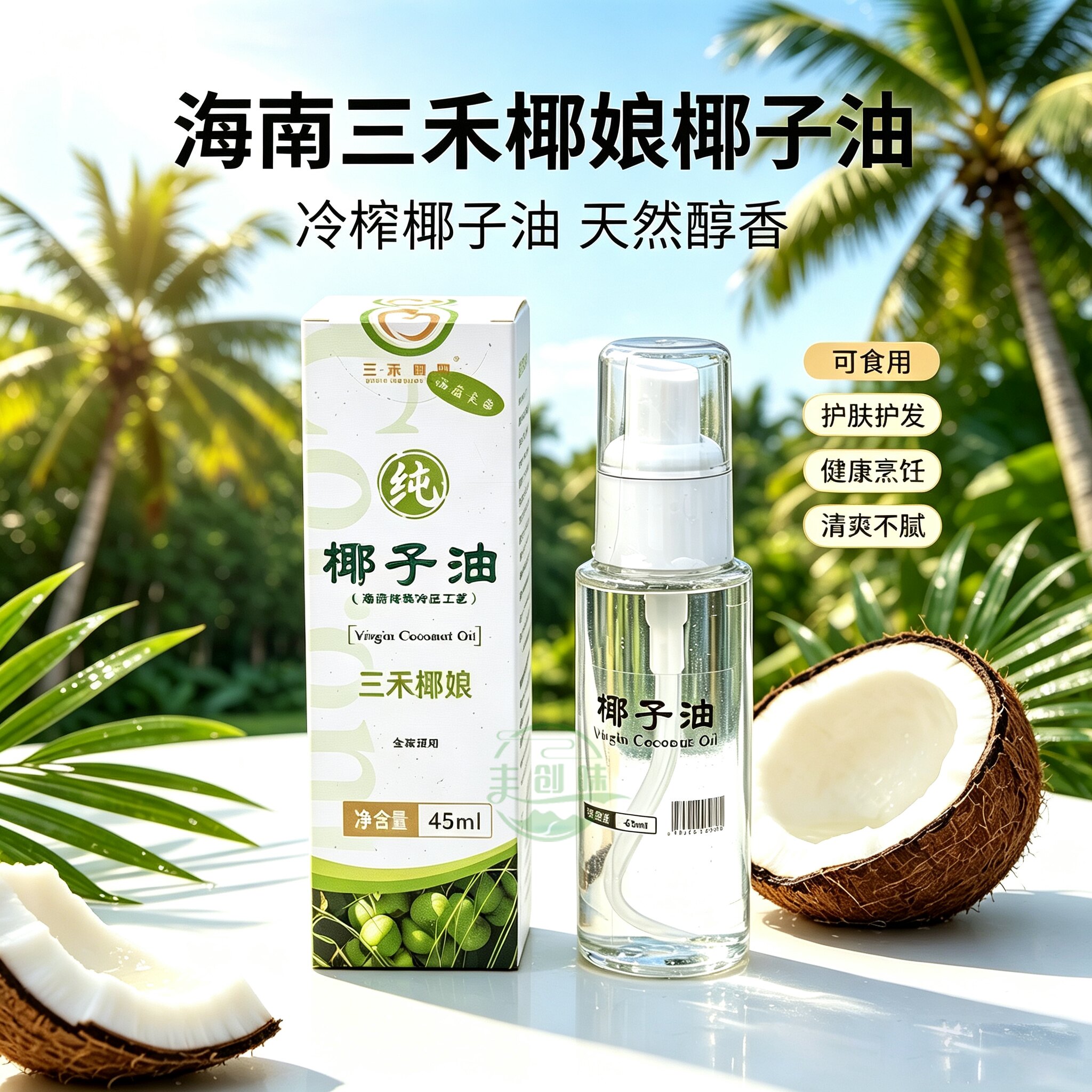 三禾椰娘海南初榨椰子油45ml装润肤护肤止痒可食用孕妇婴儿通用