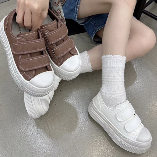 2026秋真皮厚底魔术贴小白鞋女