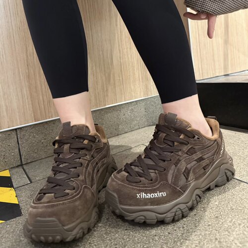 真皮厚底加绒显脚小女老爹鞋