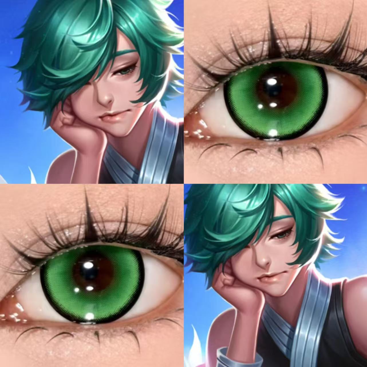 庄周cos美瞳绿色日抛王者荣耀重生绿次元梦境Pro显色正品镇南王JA