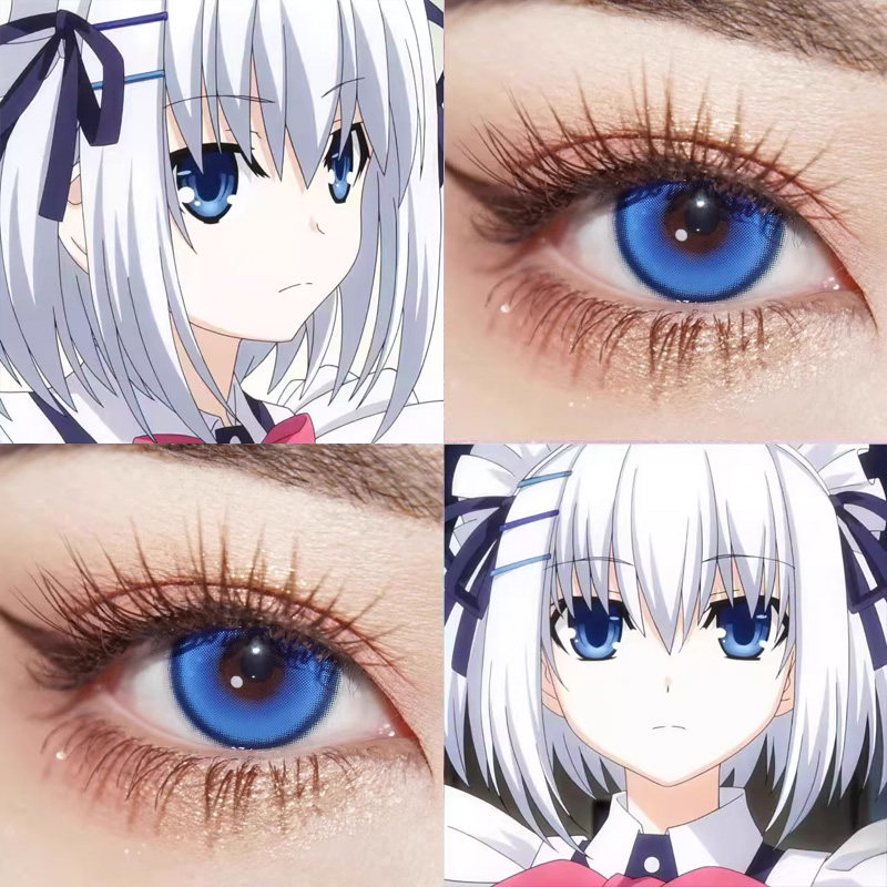 鸢一折纸cos美瞳约会大作战水灵珠魔女幻蓝新月池蓝灰蓝色日抛gt