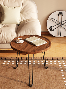 可折叠迷你小茶几沙发边几胡桃色小圆桌阳台置物架桌子复古小矮桌