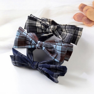 复古格子蝴蝶结发箍时尚百搭宽边压发头箍甜美发卡韩国网红发饰女