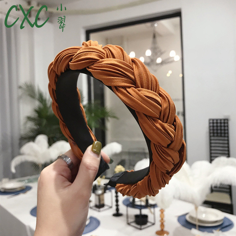 麻花辫子纯色压褶布艺宽边发箍欧美发饰百搭简约压发洗脸头箍女士