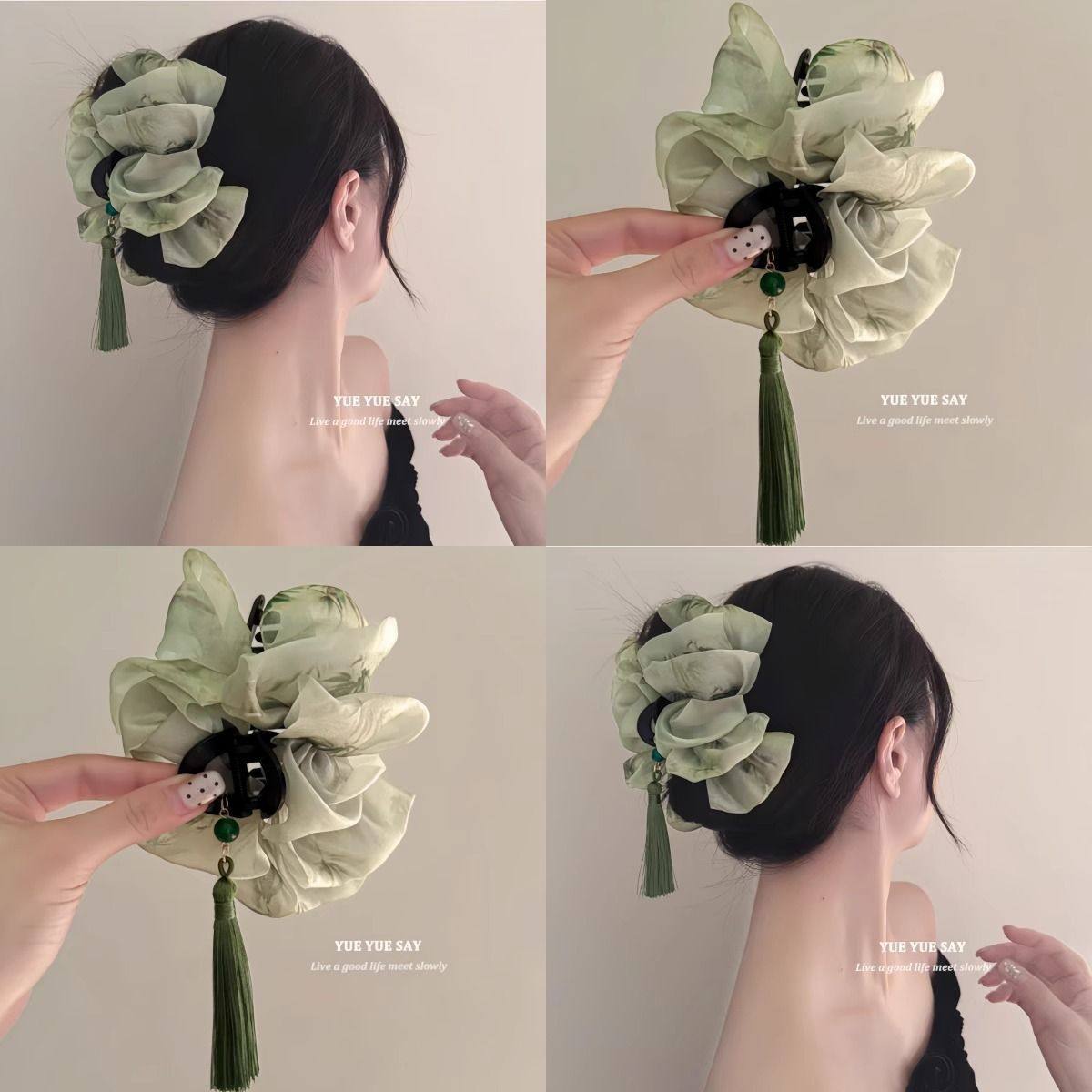只此青绿复古流苏云朵网纱抓夹新中式气质时尚鲨鱼夹旅行发卡发饰,饰品/流行首饰/时尚饰品新,发饰,淘宝优惠券,粉丝福利购,淘宝优惠卷