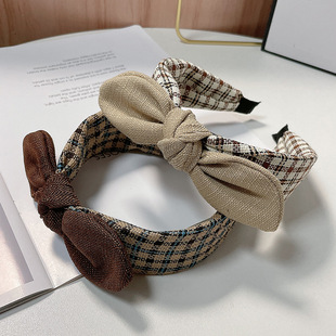 格子蝴蝶结发箍女网红头饰复古气质发卡简约宽边洗脸外出头箍韩版