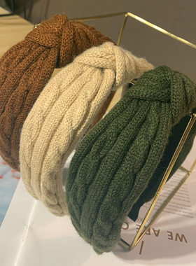 针织毛线秋冬头箍韩国新款打结发箍女宽边压发头饰发卡子头窟成人