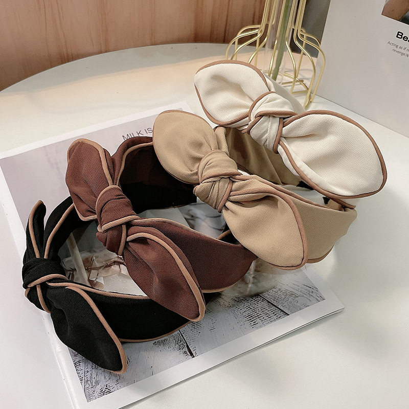 宽边蝴蝶结发箍日韩新款简约气质甜美包边布艺发卡头箍压发女外戴