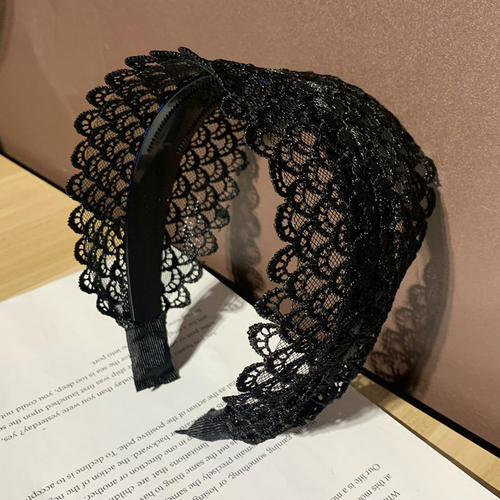 简约复古蕾丝带齿发箍女防滑宽边