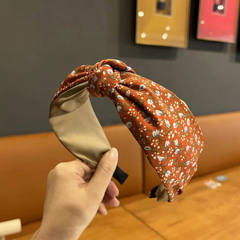 复古碎花布艺发箍韩版时尚女简约宽边中间打结压发头箍气质发饰品