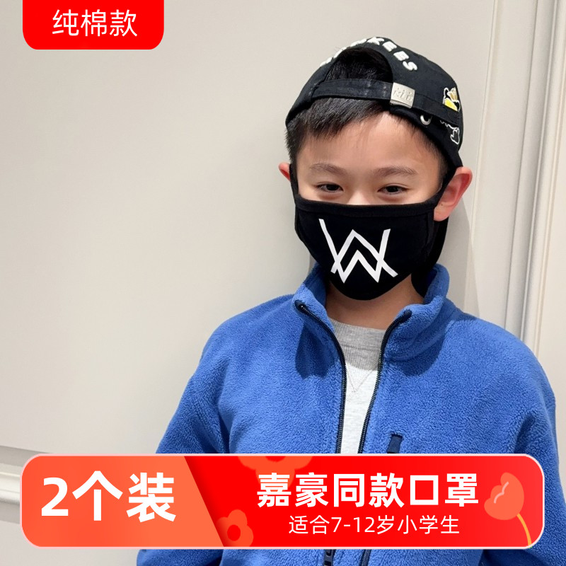 嘉豪口罩儿童男孩子黑色小学生版冬季保暖防风纯棉可水洗家豪同款