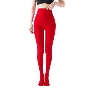 小个子大红色打底裤女秋冬加绒加厚外穿本命年微压显瘦短款连裤袜