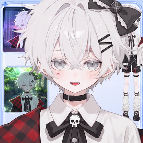 live2d虚拟主播成品公皮黑白服少年抖音直播虚拟形象设计虚拟主播