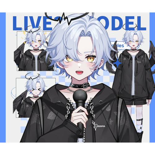 live2d虚拟主播成品白发天使v2男皮套直播虚拟形象设计虚拟主播