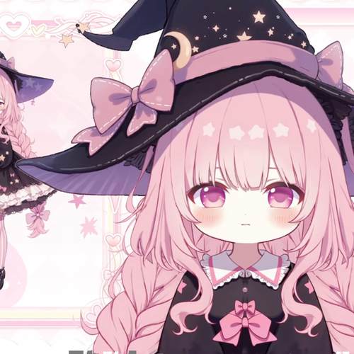 live2d虚拟主播成品粉发小魔女皮套直播虚拟形象设计虚拟主播