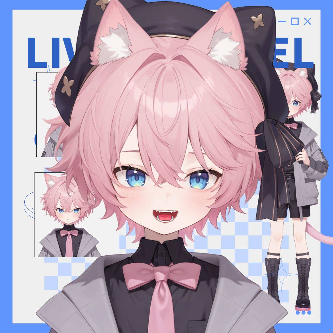 live2d虚拟主播成品公皮粉色猫猫抖音直播虚拟形象设计虚拟主播