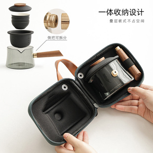 便携式 拙器烧旅行茶具套装 户外防烫侧把茶壶陶瓷快客杯露营茶具