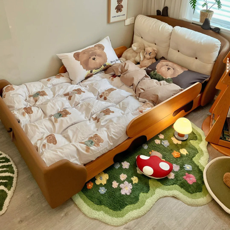 奶牛小岛实木儿童床男孩单人床2025新款女孩公主床带护栏1米5卧室