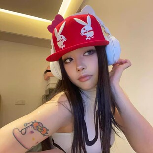 GN  小众亚文化朋克千禧辣妹平檐帽夏季女高级刺绣疯疯兔棒球帽男