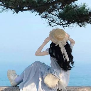 蝴蝶结草帽夏季 遮阳帽子LOLITA森女系蝴蝶结百搭氛围感穿搭超出片