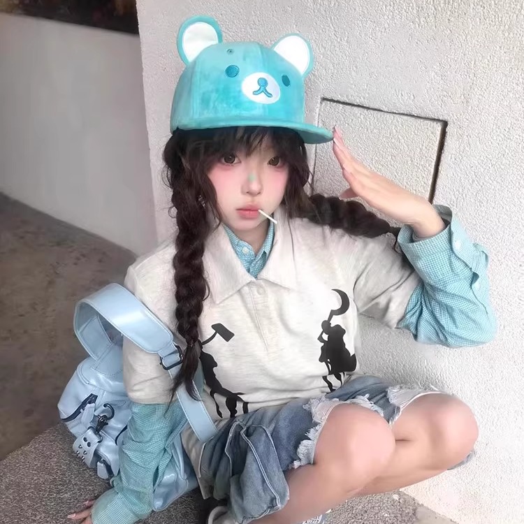 现货!薄荷曼波~Kuma轻松熊立体鸭舌帽子女新款卡通可爱遮阳棒球帽