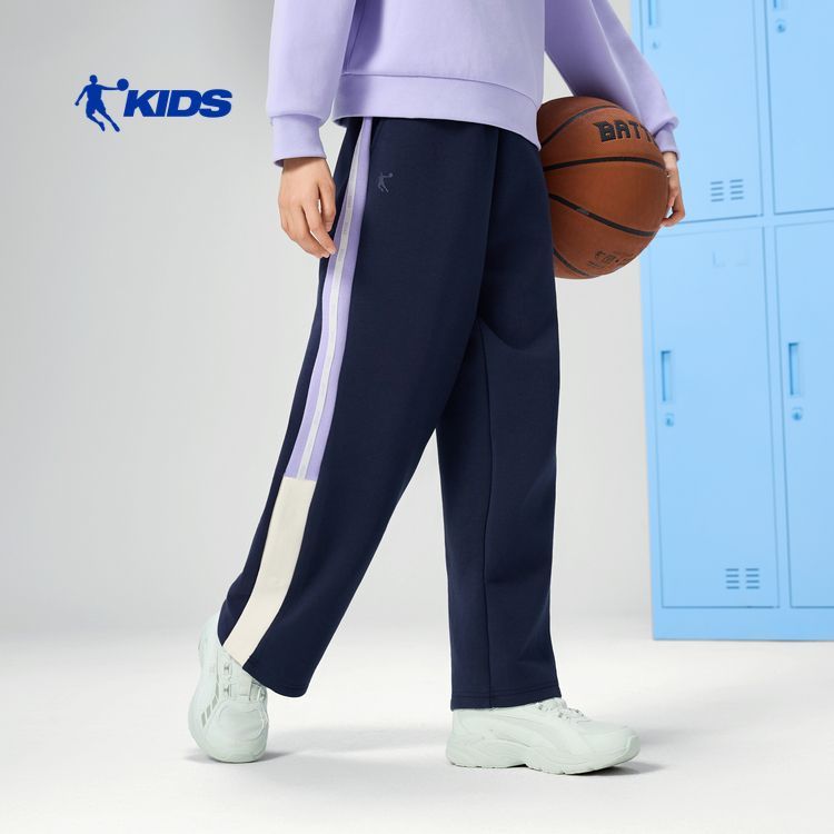 乔丹童装儿童篮球长裤女童2026春季新款大童百搭运动裤宽松阔腿裤