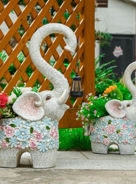 太阳能大象灯花盆花园民