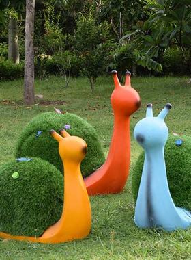 户外园林景观装饰摆件模拟动物卡通绿色植物蜗牛幼儿园公园玻璃纤