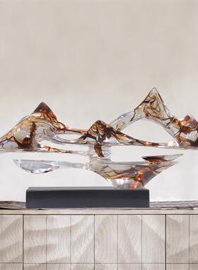 新中式售楼处酒店走廊假山雕塑客厅玄关电视柜摆件透明树脂装饰品