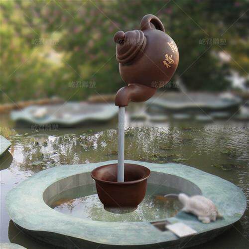 悬空天壶流水玻璃钢树脂天壶仿真创意茶庄园林大型茶壶流水摆件