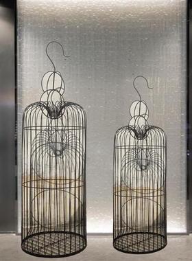 简约铁艺金属鸟笼工艺品样板房酒店会所玄关大厅装饰小品艺术摆件