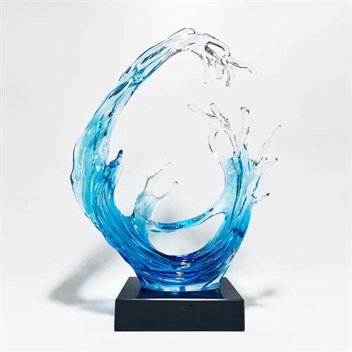 现代透明雕塑浪花风生水起摆件酒柜酒店玄关客厅电视柜艺术装饰品