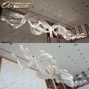 简约飘带酒店灯具廊道透明玻璃led吊灯酒店工程灯玻璃吊线灯
