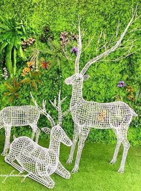 不锈钢镂空梅花鹿雕塑户外铁艺兔子蒲公英摆件园林景观小品定制
