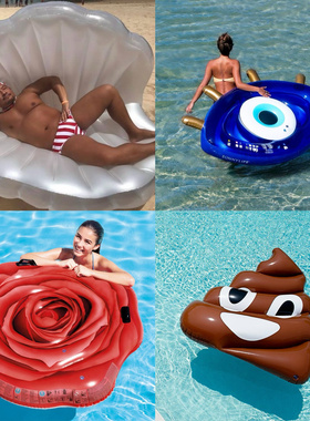 网红贝壳充气水上浮床游泳圈成人儿童玩水漂浮排玩具浮垫拍摄道具