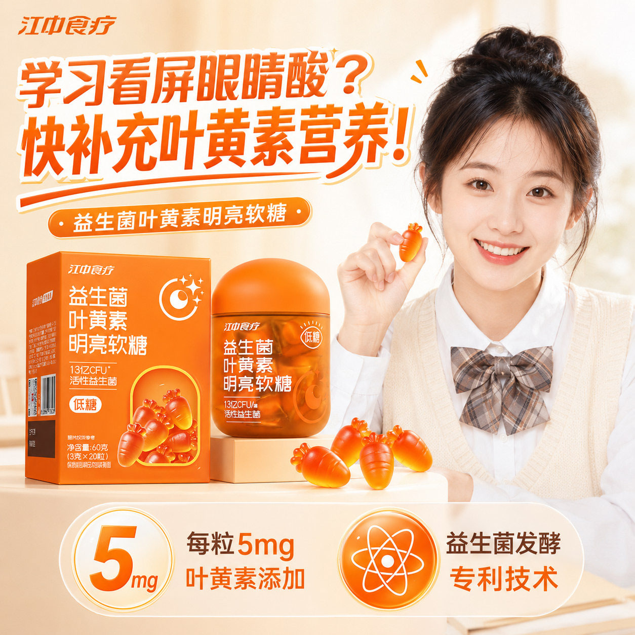 江中益生菌叶黄素软糖儿童