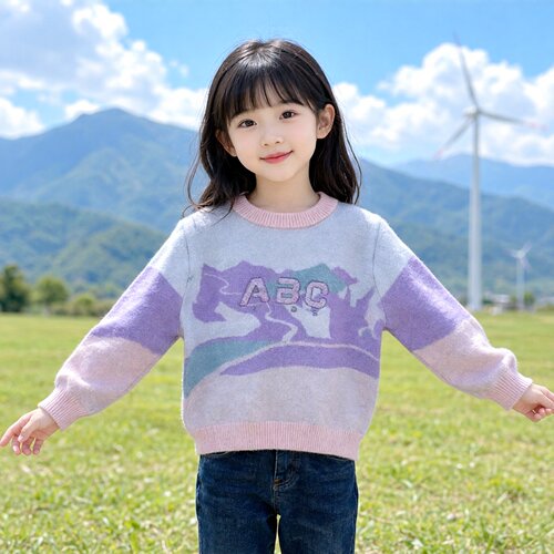 Abckids女童秋冬拼色套头毛衣