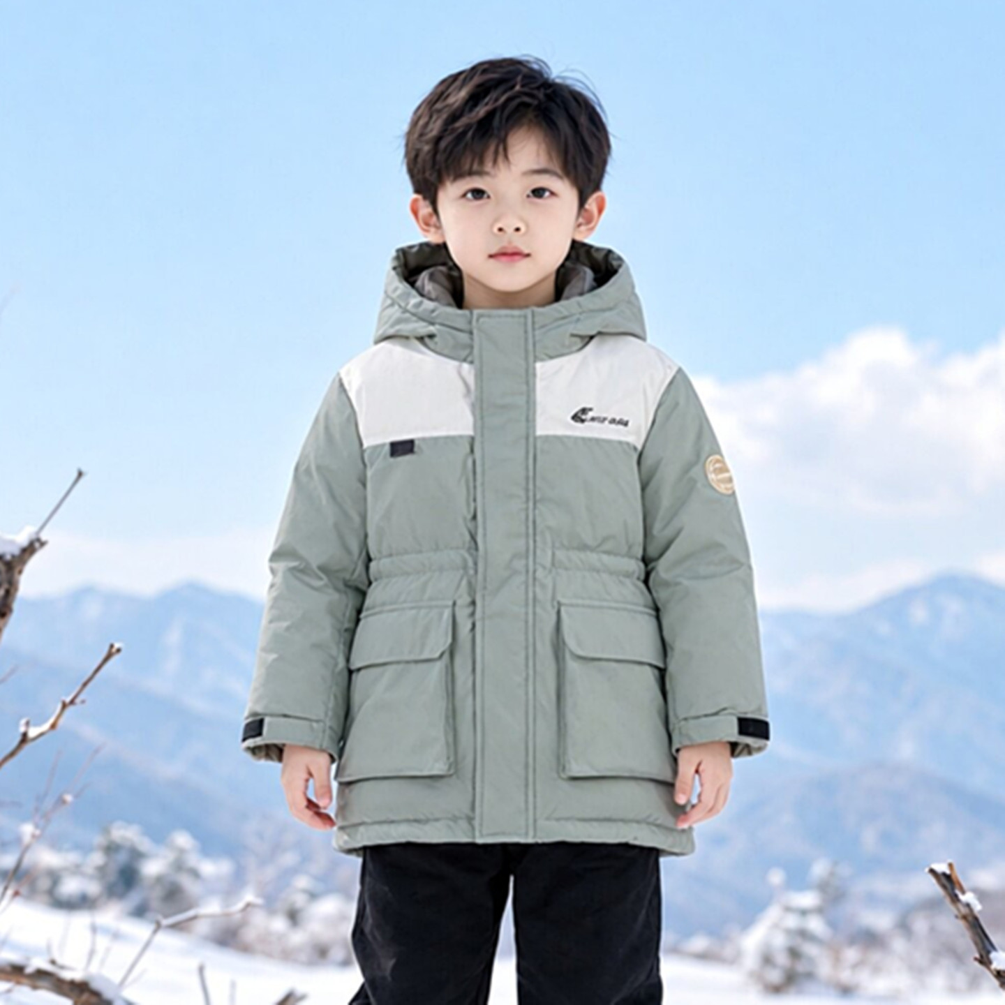 Abckids商场同款冬季儿童羽绒服男童加厚保暖白鸭绒连帽外套图片