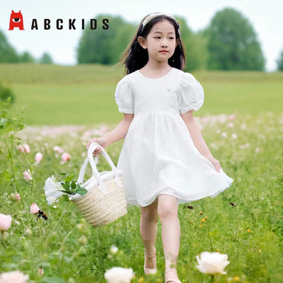 商场同款abckids女童连衣裙2026夏季新款珍珠领泡泡袖公主裙潮