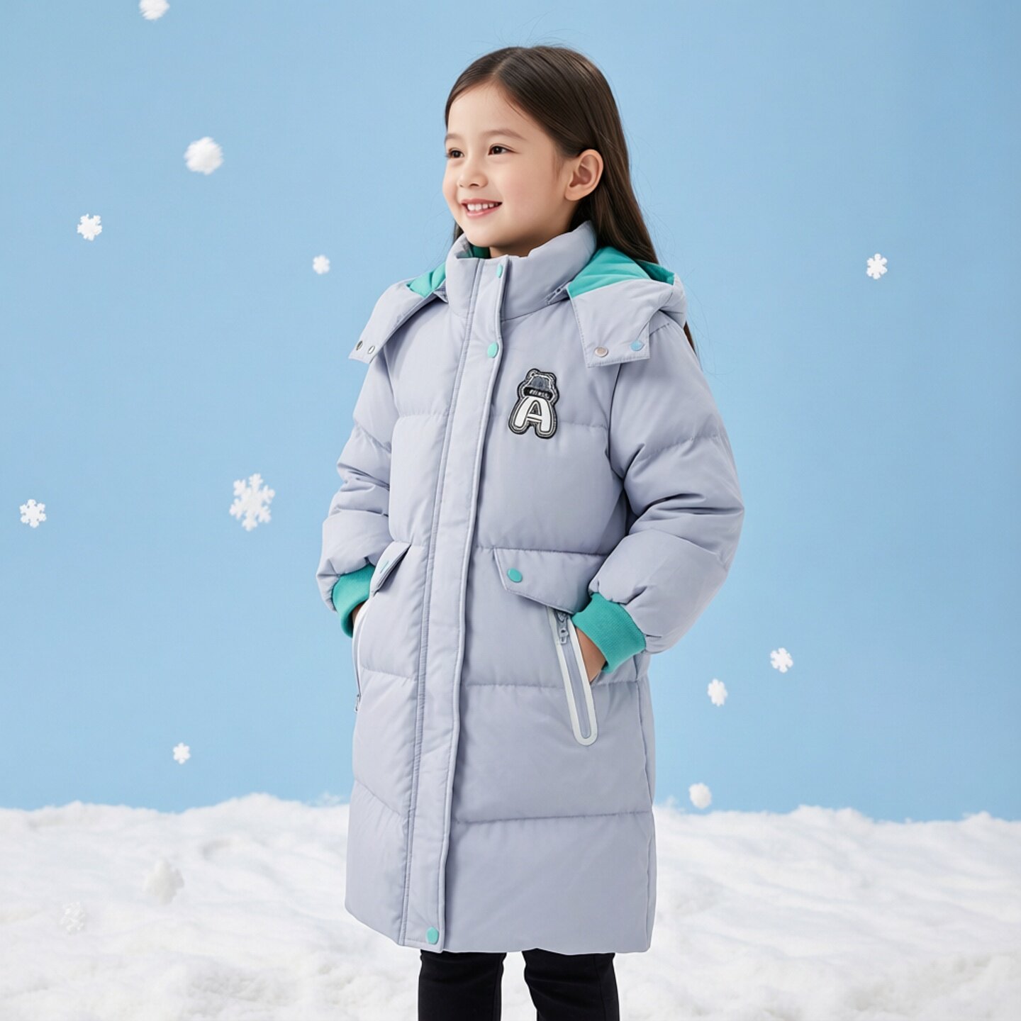商场同款abckids童装冬季新款女小童加厚中长款羽绒服F351209225