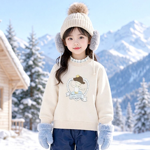 Abckids女童假两件加绒卫衣