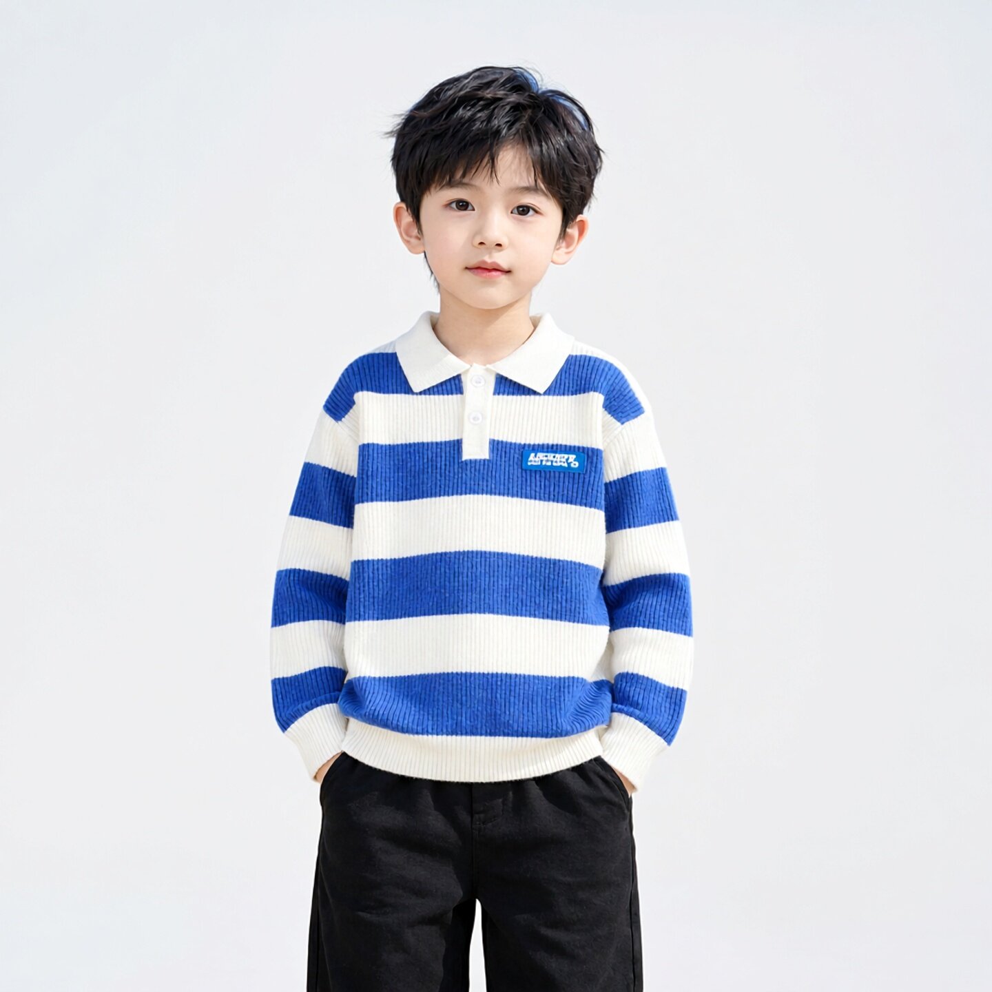 Abckids儿童翻领秋冬款毛衣男童蓝白针织衫休闲运动风F352304093图片