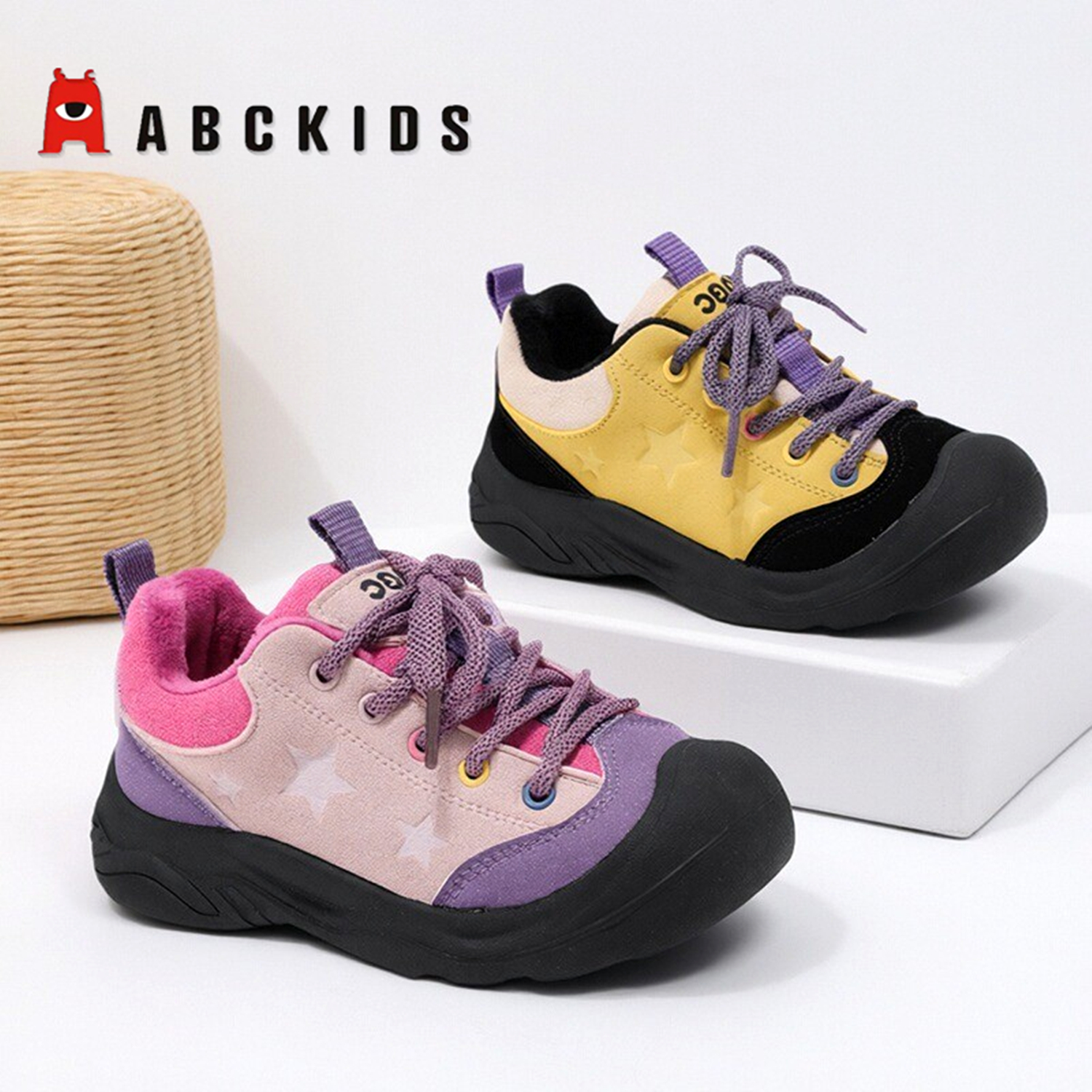 Abckids童鞋2025冬季新款加绒二棉儿童户外登山鞋女童防滑运动鞋