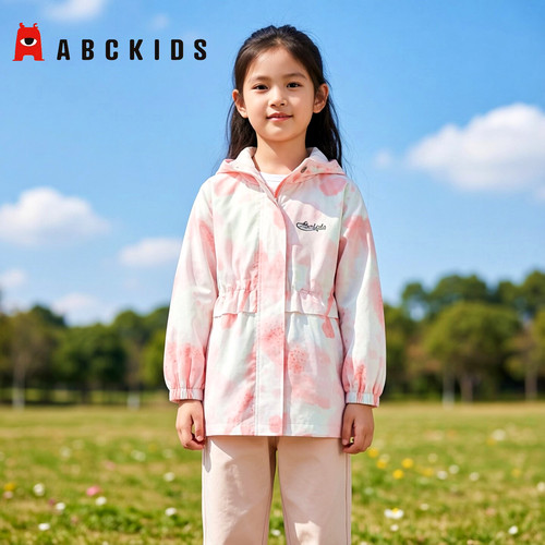 Abckids女童春季连帽中长风衣