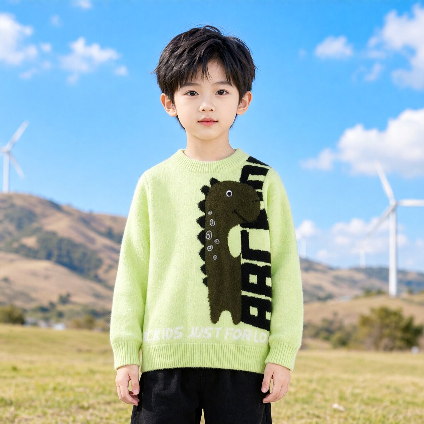 Abckids儿童毛衣男童绿色恐龙卡通加厚针织衫可爱风F352204068图片
