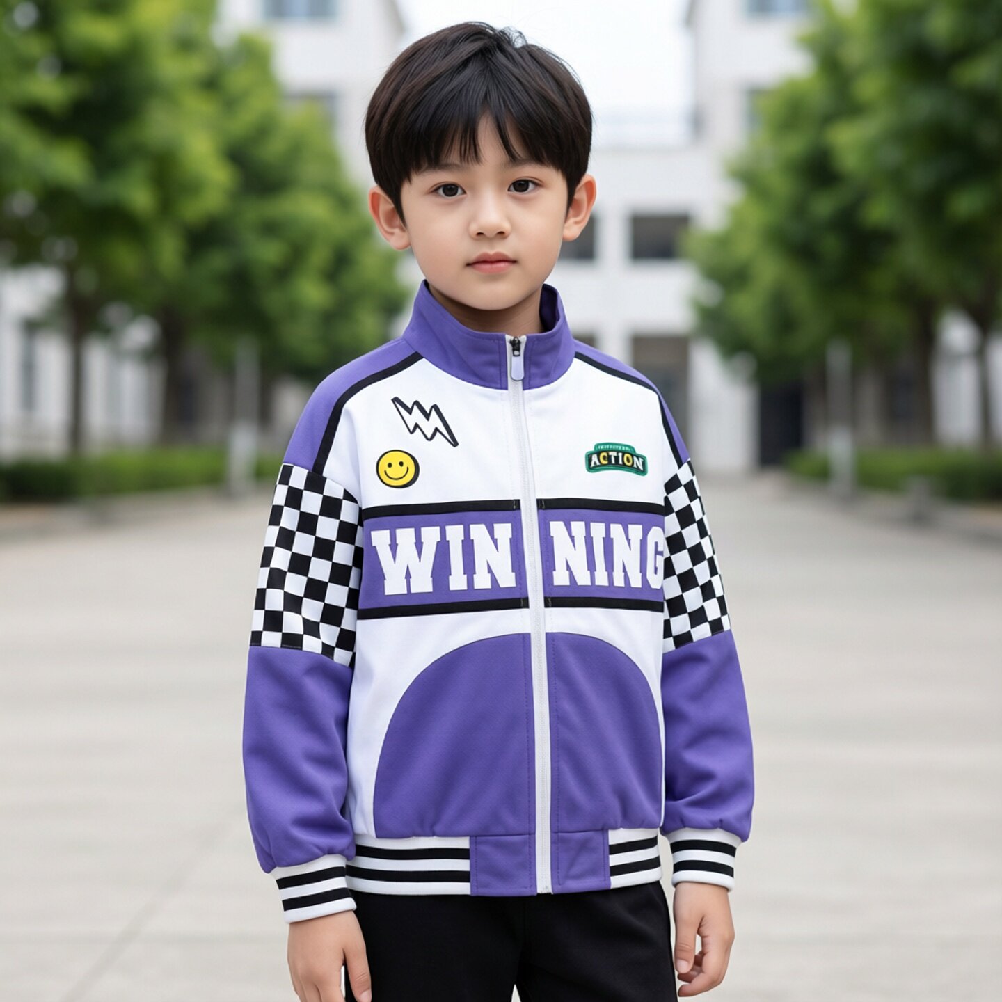 商场同款Abckids儿童赛车风外套春秋款男童立领拉链夹克运动外套