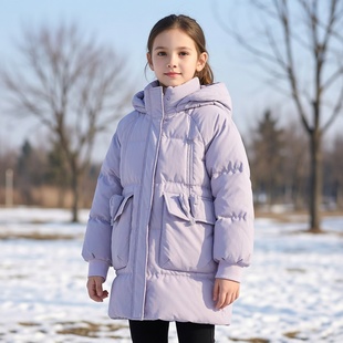 商场同款Abckids中长款连帽羽绒服2025冬季新款工装口袋百搭外套