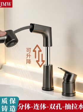 分体抽拉式双孔全铜芯冷热水龙头卫生间台盆洗脸盆面盆龙头可升降