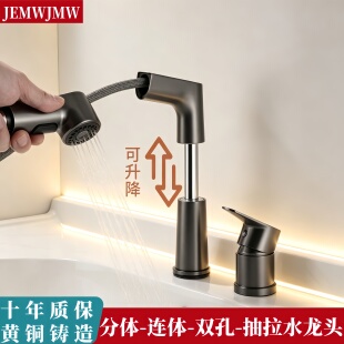 分体抽拉式双孔全铜芯冷热水龙头卫生间台盆洗脸盆面盆龙头可升降