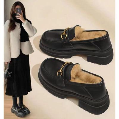 真皮加绒乐福鞋女2025秋冬